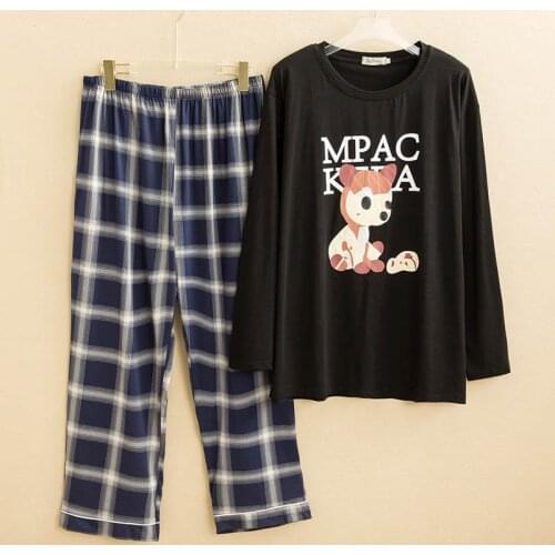 Large size spring autumn mens loose casual pajamas suits bust 138cm 5XL 6XL cartoon couples home clothes black white pink