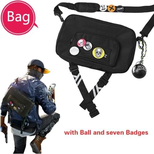 Watch Dogs 2 Bag Marcus Holloway Unisex Bag Cosplay Costume Accessories Free Badge For Halloween Carnival Party