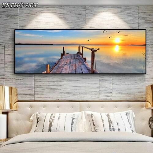 Home Decor Natural Wooden Bridge Sunset Landscape Canvas Painting Posters and Prints Wall Art Picture Realist for Living Room
