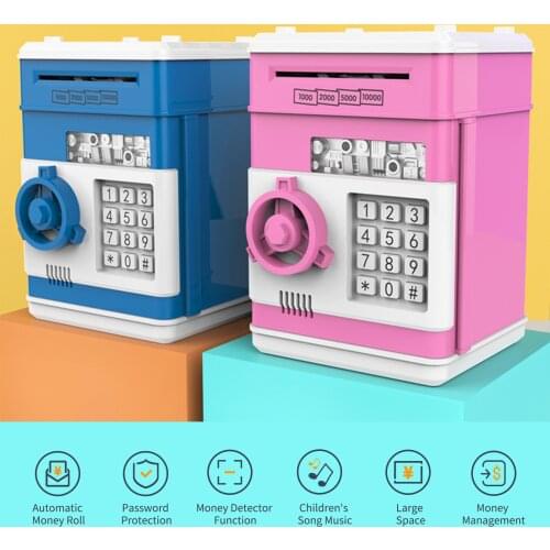 Electronic Piggy Bank ATM Password Money Box Cash Coins Saving ATM Bank Safe Box Auto Scroll Paper Banknote Kids Birthday Gift
