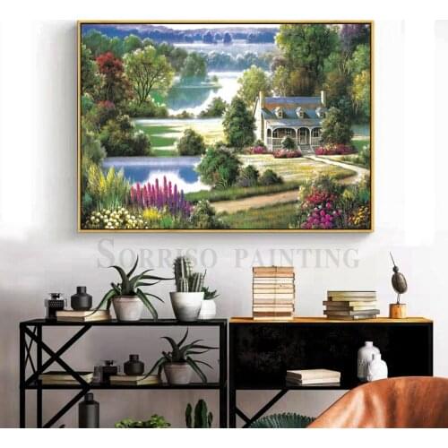 Europe Pastoral Garden Villa Landscape Canvas Painting Home Corridor Decor Posters Prints Pictures Living Room Hallway Wall Art