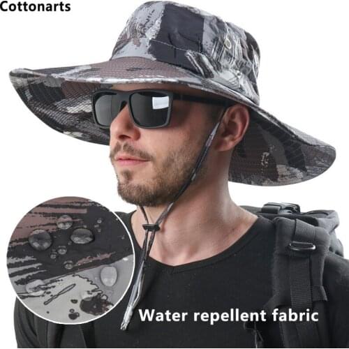 UFLAME New 12CM Wide Brim Fisherman Hat Summer Mens 100% Waterproof Polyester Bucket Hat Camping UV Protection Sun Hats Unisex