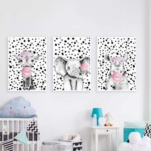 Wild Animals Blowing Bubble Gum Canvas Painting Wall Art Nordic Posters and Prints Wall Pictures for Living Room Decoration