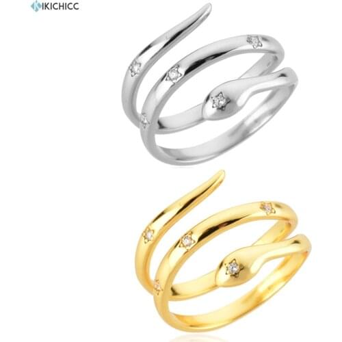 KIKICHICC 100% 925 Sterling Silver Gold Star Zircon CZ Snake Rings Small Size 6.7 Adjusable Rings Resizable Women Luxury Jewelry