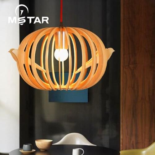 Chinese Wooden Pumpkin Pendant Light Weaving Art Bedroom Study Corridor Balcony Lamp hanglamp