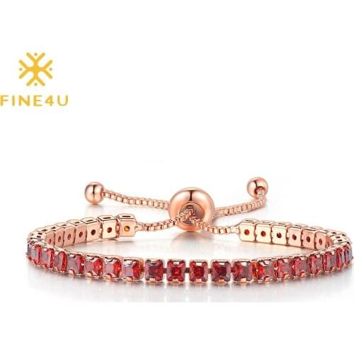 FINE4U B536 Classic Tennis Bracelet Sparkling 5A Cubic Zirconia Adjustable Slider Bracelet for Women Girls