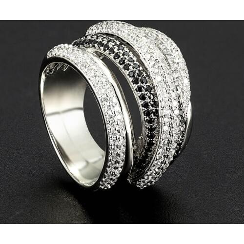 Zlxgirl jewelry Classic Dubai Design black white mirco paved zircon ring jewelry for wedding ring best couple anel aneis bijoux