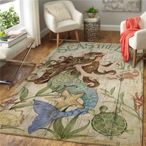 Mermaid 3D Printed Carpet Mat for Living Room Doormat Flannel Print Bedroom Non-slip Floor Rug Style-3