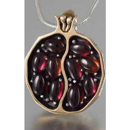 Milangirl Pendant Pomegranate Stone Necklace Women Long Chain Crystal/Garnet Necklace Fashion Jewelry