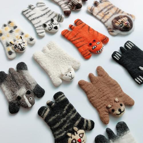Cute Animal Wool Felt Coaster Cartoon Style Desktop Decoration Placemat Heat Pad Christmas Gift Kitchen Table