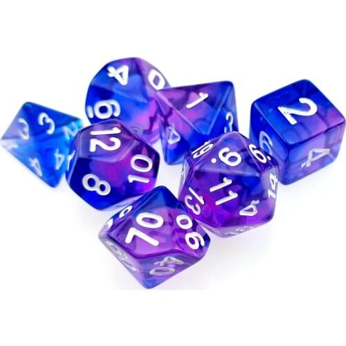 7 PC Polyhedral RPG Dice Set Gemini Translucent Blue & Purple (d4 d6 d8 d10 d% d12 & d20) for DND D&D Roleplaying Games