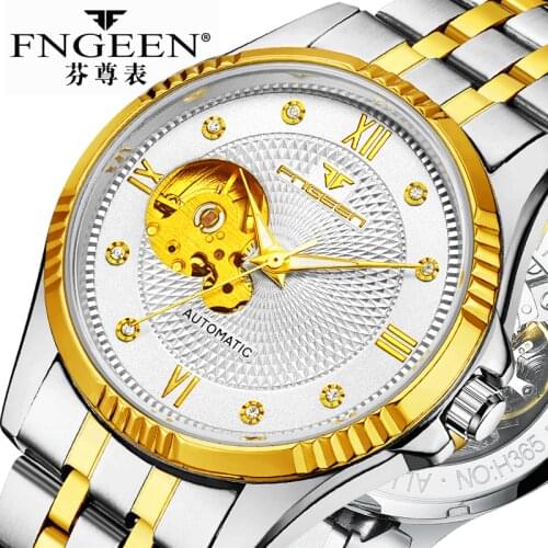Relogio Masculino Mens Watch Men Flywheel Hollow Automatic Waterproof Gold Stainless Steel Business Luminous Analog Wristwatch