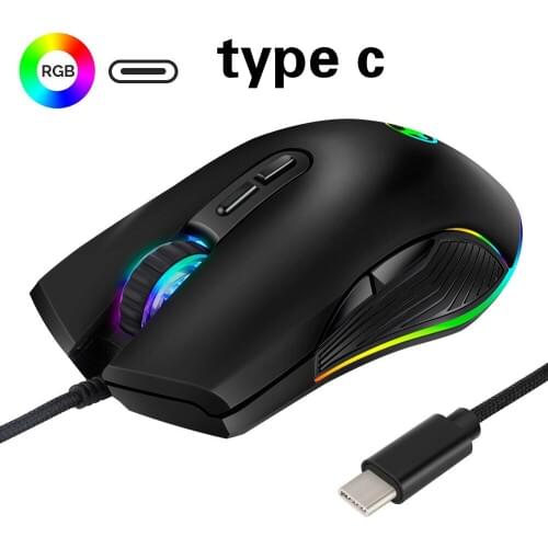 Type-C Hub Wired Mouse Optical Gaming Mouse RGB 4 Backlight Computer Mouse 3200DPI for Apple MacBook Pro Matebook X Any Device