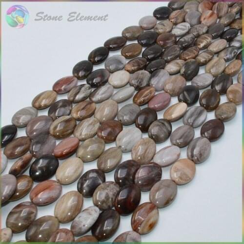 Natural African Petrified Wood Stone Puffed Oval Beads 13x18mm