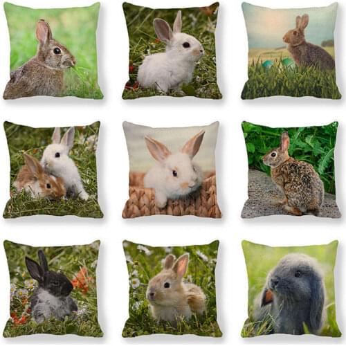 Rabbit Print Pillowcase Animal Pattern Cushion Cover Home Decor Pillowcase Sofa Back Pillowcase Linen Pillowcase 45X45cm