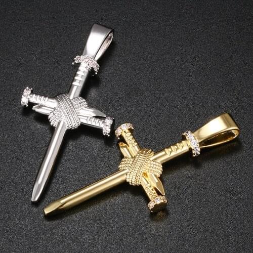 Nails Cross Pendant Necklace For Men Women Hip Hop Jewelry Religious Personality Pendant Zirconia Stone Faith Creativity Gift