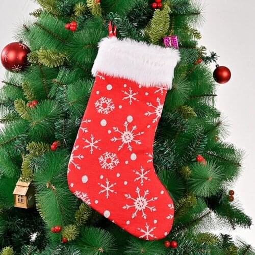 Hot Red Christmas Stockings19 Inches Faux Furry Fur Plush Cuff White Snowflake Large Xmas Stocking For Holiday Decoration