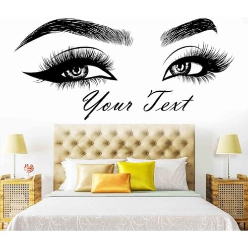 Eyelashes Brows Vinyl Sticker Beauty Salon Wall Decal, Personalized Text, Eyebrows,Eye Quote, Make Up, Custom Sticker 2154