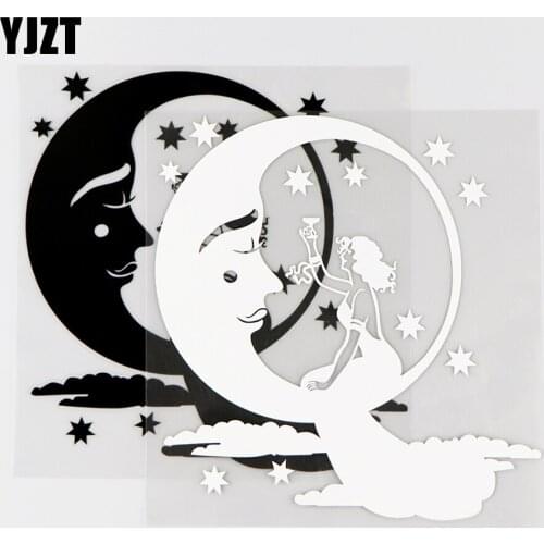 YJZT 14.8X16.2CM Car Sticker Romantic Star Beauty Girl Moon Vinyl Decals Black / Silver 10A-0120