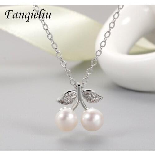 Fanqieliu Leaf Crystal Pearl Jewelry Pendants Necklaces For Girl 925 Sterling Silver Pendant Necklace Woman FQL21197