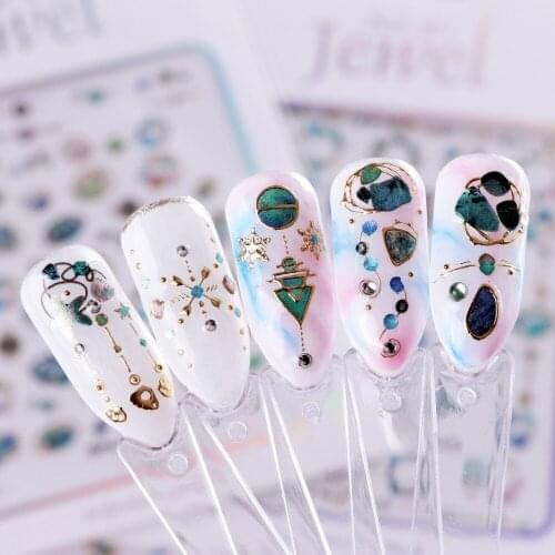 1 Pc 3D Agate Planet Moon Design Golden Line Nail Art Stickers Fashion Star Manicure Decals Decoration Accessories XQL01