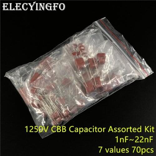 1250V 1nF~22nF CBB metal film capacitors Assortment Kit 7 values 70pcs 1.5nF 2.2nF 3.3nF 4.7nF 5.6nF