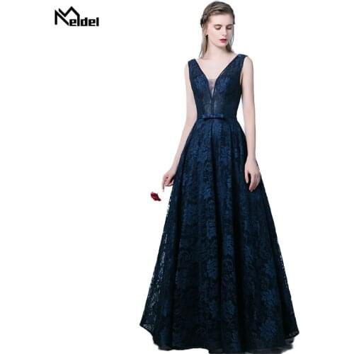 2019 Beauty Elegant Backless V Neck Long Royal Blue Evening Dresses Zipper Party Dress Formal Prom Party Dresses Plus Size