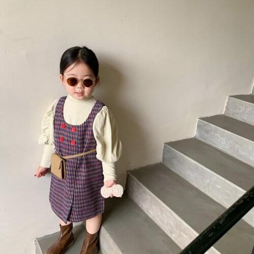 2021 Korea style girls plaid dress fashion cotton autumn girls dresses kids clothes 1-7 years