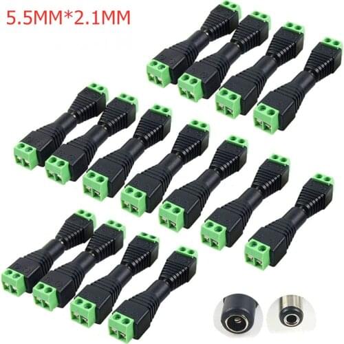5pcs DC Male Female Connector 2.1mm*5.5mm Power Jack Adapter Plug For 2835 5050 LED Strip CCTV Router Camera Home Application