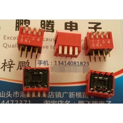 5PCS/lot Taiwan-made Yuanda DIP4P side dial key type 4-position code switch, pitch 2.54MM, red gold-plated feet