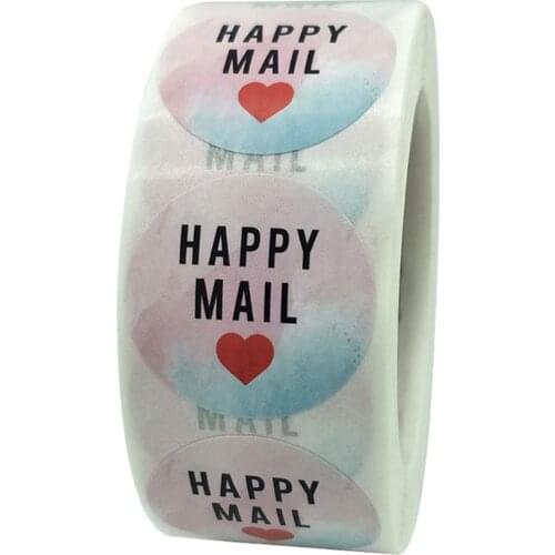 500pcs/roll 1Inch Happy Mail Stickers Thank You Sticker For Small Business Mailing Supllies Envelope Packaging Lable Stickers