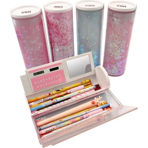 New Make-up Box Spectacle Bag Multifunction Storage Case Quicksand Translucent Creative Cylindrical Pencil Stationery Pen Holder