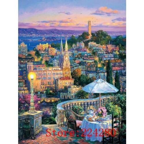 European Town Balcony Scenery Needlework Crafts 14ct Unprinted Handmade Embroidery Aida Counted Cross Stitch Kits Set DIY Home