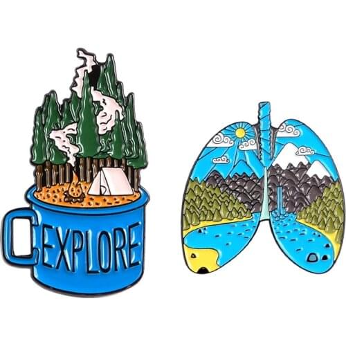 EXPLORE Forest Lung Enamel Pins Custom Organ Mug Cup Brooches Lapel Pin Shirt Bag Adventure Camping Badge Jewelry Gift Friends