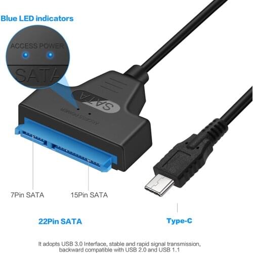 Larryjoe USB 3.1 Type C SATA3 Cable Converter Male To 2.5'' HDD SSD Drive Wire Adapter Wired Convert 22Pin Cable For Computer