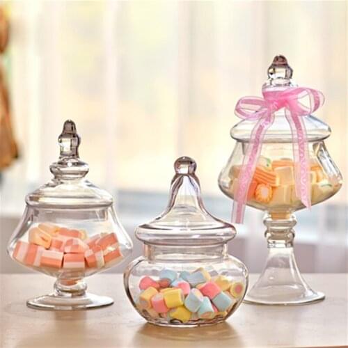 Creative Transparent Glass Candy Jar Bottles Dust-Proof With Lid Decor Crafts Dessert Stand Storage Tank Vase Wedding Supplies