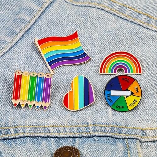 Creative Brooches Rainbow Pencil Heart Game Turntable Enamel Pins Colorful Women Clothes Metal Lapel Pin Cartoon Student Badges