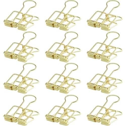 Creative Wire Binder Clips 12 PCS Reusable Paper Clips Gold with Good Elasticity Strong Grip for Document Stationery