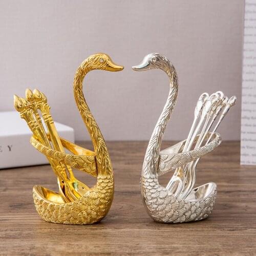 Swan Scoop Fruit Fork Coffee Metal European Creative Dessert Cake Fork Cutlery Restoring Ancient Ways Gold Kitchen Accessories