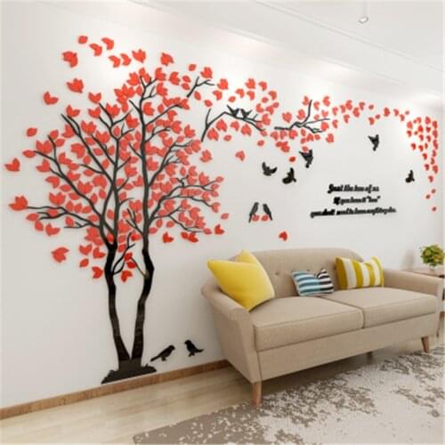 New Arrival Crystal Acrylic DIY 3D Wall stickers Red Tree Modern Living room TV Sofa Decorative Background Mural Art Love Tree