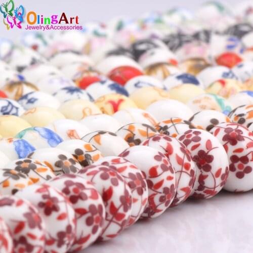 OlingArt 13x8mm 12Pcs/lot Mix Color European Ceramics Beads For Big Hole 5MM DIY Computer printing Bracelet Jewelry making