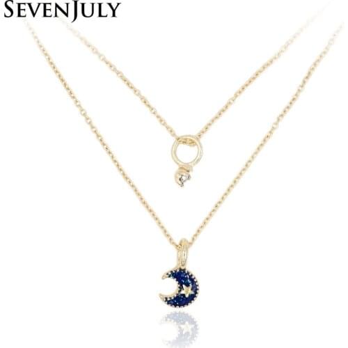 Sweet Enamel Planet Moon Crystal Rhinestone Pendant Double Layer Necklace Women Fashion Jewelry Accessory