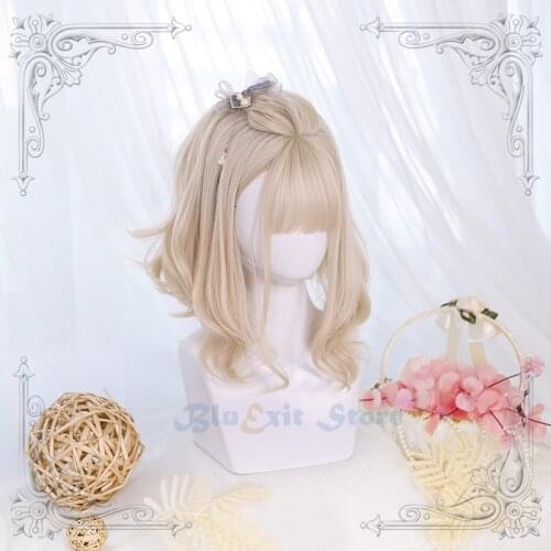 Light Golden Summer Lolita Wig Harajuku Fairy Curly Short BOBO Cosplay Bangs Sweet Blonde Girls Synthetic Hair