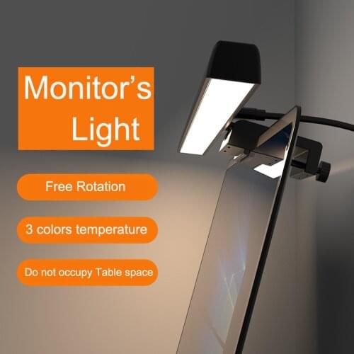 A2 Monitor Screen Hanging Light For Computer PC LED Reading USB Powered Desk Lamp Step Less Dimming Eye-Care LED 3 Colors