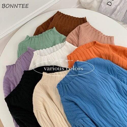 Pullovers Womens Colorful Half-turtleneck Slim Long Sleeve Knitted Sweaters All-match Korean Style Chic Streetwear Basic Casual