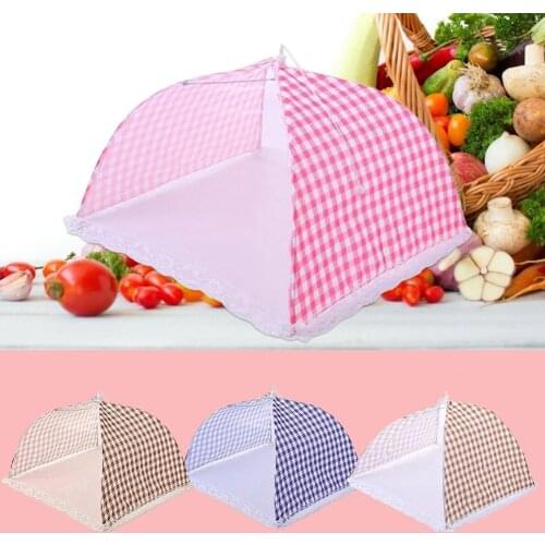 Dustproof Kitchen Folded Food Dish Cover Umbrella Hygiene Grid Style Kitchenware Meal Cover Table Mesh Food Covers