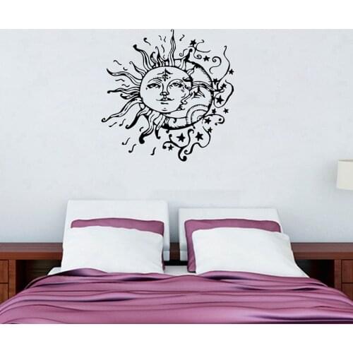 Sun Moon Stars Wall Decals For Bedroom- Sun and Moon Wall Decal Ethnic Decor- Sun Moon Crescent Decals Bohemian Boho Fashion