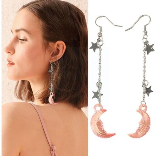 Vintage Rhinestone Moon Tassel Zircon Color Drop Earrings Women N6H4
