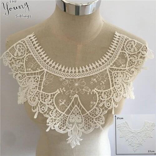 Embroidery Hollow out White Lace collar Applique DIY Tulle Sewing Neckline Fabric Women Clothing Accessory Craft supplies YL1712