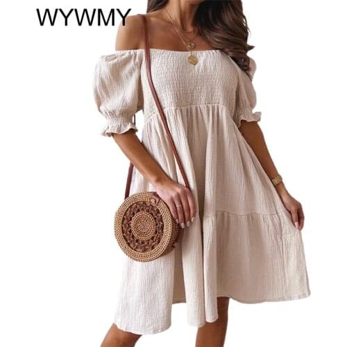 WYWMY Summer Casual Mini Dress Women Short Sleeve Sexy Off Shoulder Loose Woman Dress 2021 Fashion Ruffles Ladies Party Dresses